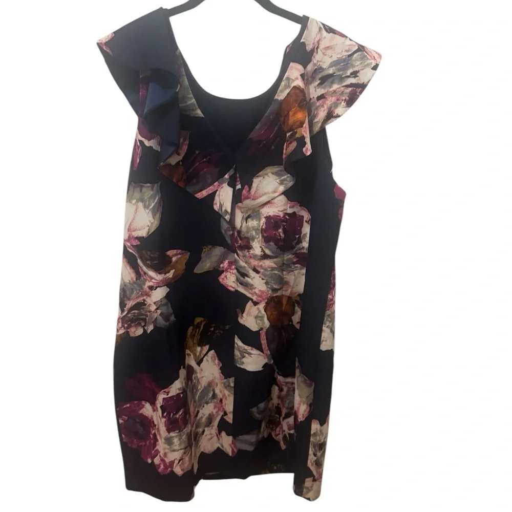 Trina Turk NWT Trina Turk Jasey Ruffle Sleeve Shift Dress Lish Roses Size XXL - Picture 3 of 6